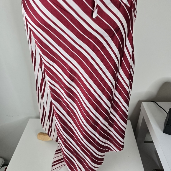 NWT By Anthropologie Satin Asymmetrical Slip Midi Dress Red/White Stripe L - Picture 7 of 15